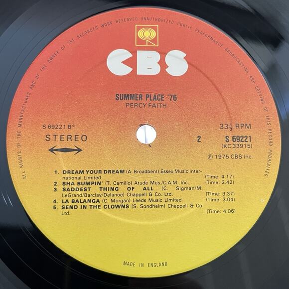 Percy Faith Summer Place '76 Vinyl LP 1975 CBS S 69221 - Picture 5 of 7